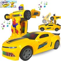 Carrinho De Brinquedo Transformers Camaro Robô Som E Luz