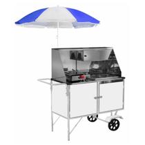 Carrinho de Cachorro Quente e Lanche com Guarda Sol Rodas Maciças Cefaz Carrinho de Cachorro Quente e Lanche com Guarda Sol Rodas Maciças Cefaz