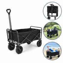 Carrinho de Carga Dobrável 100kg para Camping Praia Compras com Estrutura em Aço, Rodas 360, Tecido Impermeável, Alça Ajustável e Design Compacto