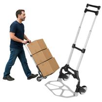 Carrinho de Carga Dobrável Alumínio Portátil 80kg Transporte de Caixas Compras Objetos