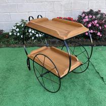 Carrinho de Chá M em Madeira de Demolição Rodas Reta Sudeste Rústico