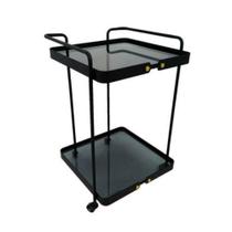 Carrinho de Chá Metal e Vidro Preto Luxuoso Design Carrinho de Chá Metal e Vidro Preto Luxuoso Design