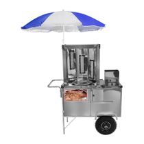 Carrinho de Churrasco Grego Cefaz Inox Rodas Pneumáticas e Guarda Sol L20P/GS