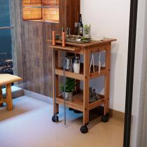 Carrinho de Churrasco Mesa Gourmet Bistrô Cerâmica Churrasqueira W02 Madeira Maciça Imbuia - Lyam Decor