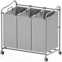Carrinho de classificação de roupa suja Simple Houseware Heavy-Duty, 3 sacos, prata