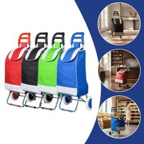 Carrinho de Compras Dobrável 30kg Feira Mercado com Rodas Sacola Grande Reforçado Leve Portátil Residencial