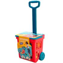 Carrinho de compras infantil com comidinhas de brinquedo