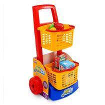 Carrinho de Compras Infantil Educativo Cestos Removíveis Acessórios Alimentos Divertidos Crianças Mercado Feira Imaginação