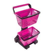 Carrinho de Compras Preto Com Cestos D-500 12kg Removíveis Rosa - Dellaplast