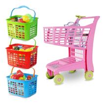 Carrinho de Compras Supermercado Com Acessórios Infantil Assento para Boneca Frutas