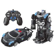 Carrinho de Controle Remoto 2 em 1 Polícia Transformers Robô com Som e Luzes