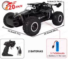 Carrinho de controle remoto buggy preto com 2 baterias recarregáveis