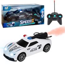 Carrinho de Controle Remoto da Polícia Solta Fumaça com Farol e Bateria Recarregável Carrinho de Controle Remoto da Polícia Solta Fumaça com Farol e Bateria Recarregável