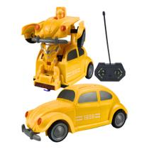 Carrinho de Controle Remoto Fusca Vira Robô Transformers Brinquedo Amarelo Design Top Resistente