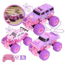 Carrinho De Controle Remoto Monster Truck Fusca Rosa Recarregável Jeep Infantil Brinquedo Off-Road Infantil Kizumba
