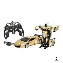 Carrinho de Controle Remoto Sem Fio Transformável Dourado - DM Toys