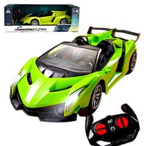 Carrinho de Controle Remoto Sport 7 Funções com Luz e Som Brinquedo interativo velocidade Didático Verde