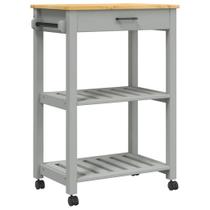 Carrinho de cozinha VidaXL Pine Wood Rolling Storage Grey