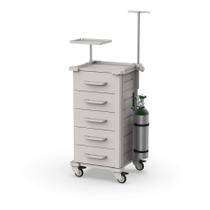 Carrinho de Emergência Cinza com 5 Gavetas Tampo Inox MAD.U EXTRA 385 Carrinho de Emergência Cinza com 5 Gavetas Tampo Inox MAD.U EXTRA 385