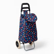 Carrinho de Feira Estampado 94L com Rodas Bolsa Impermeável Metal Resistente Dobrável Compras Prático Leve