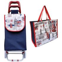 Carrinho de feira 'LONDON - CROWN' + sacola de compras de mão - Azul - Trolley-bag marca ADM