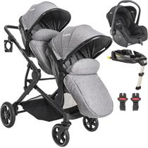 Carrinho de Gemeos Bebe Conforto Base ISOFIX Kiddo Pair Cinza