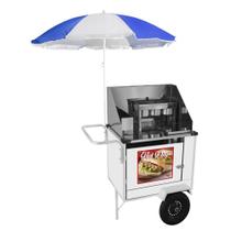 Carrinho de Hot Dog Cefaz Simples Branco Rodas Pneumáticas e Guarda Sol BS08P/GS