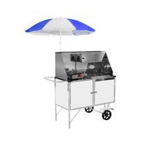 Carrinho de Hot Dog + Lanche Luxo com Rodas Maciças e Guarda Sol - Cefaz