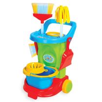 Carrinho de Limpeza Infantil Completo Brinquedo Educativo com Acessórios Limpeza Realista para Crianças