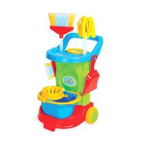 Carrinho de Limpeza Infantil Completo e Super Colorido Limpa de Verdade com Vassoura Balde Esfregão e Espanador