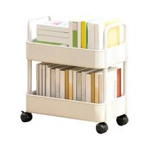 Carrinho De Livros Móvel De 2 Níveis Com Rodas, Prateleira De Armazenamento Multiuso Para Livros,