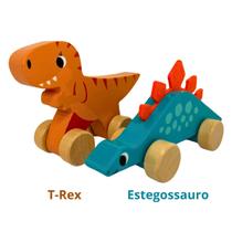 Carrinho De Madeira Dinossauro Dinocar Montessori Educativo Janod 2 carrinhos