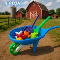 Carrinho De Mão Radical RB15 Azul Com Acessórios Brinquedo Infantil Praia Areia Kit Completo Divertido RB Brinquedos Presente Menino Menina