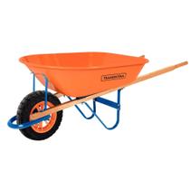 Carrinho de Mão Tramontina Caçamba Extrafunda Metálica Laranja 80 L Braço Madeira Pneu Maciço
