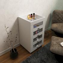 Carrinho de maquiagem com 4 Gavetas Frente de Vidro e Rodinhas MDP Branco Tecnomobili