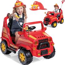 Carrinho De Passeio Diipi Bombeiro Andador Infantil 2 em 1 Com Buzina Pedal Empurrador - Calesita