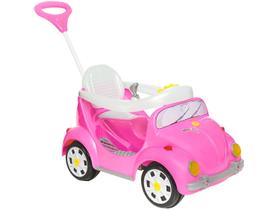 Carrinho De Passeio Fusca Rosa Quadriciclo Infantil Fouks Calesita 2x1 Com Empurrador Pedal Buzina