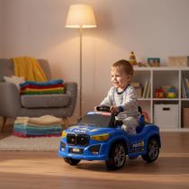 Carrinho de Passeio Infantil BM CAR Police Azul com Cinto de Segurança e Assento Reclinável