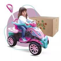 Carrinho de Passeio Infantil Menina com Pedal e Empurrador Quadriciclo Rosa Lady Star