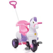 Carrinho de passeio infantil pedal empurrador menina unicornio triciclo potó calesita rosa - calesita