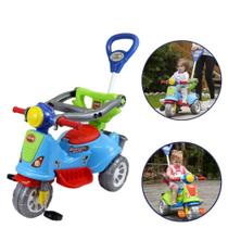 Carrinho de Passeio Infantil Triciclo Avespa Colorido Multifuncional 2 em 1 com Pedal, Anel de Proteção Removível, Apoio para os Pés, Haste Guia