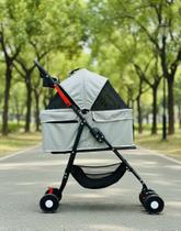 Carrinho de Passeio Pet Animal de Estimação Cachorro Gato 15kg Porta Copo Dobrável Cinza