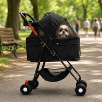 Carrinho de Passeio Pet Animal de Estimação Cachorro Gato 15kg Porta Copo Dobrável Preto Carrinho de Passeio Pet Animal de Estimação Cachorro Gato 15kg Porta Copo Dobrável Preto