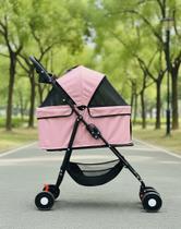 Carrinho de Passeio Pet Animal de Estimação Cachorro Gato 15kg Porta Copo Dobrável Rosa