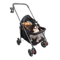 Carrinho de passeio pet para cães e gatos até 15kg com porta copo, 2 guias para pet de pequeno porte