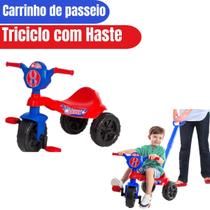 Carrinho de Passeio Triciclo Com Haste Infantil Andador Empurrador Menino