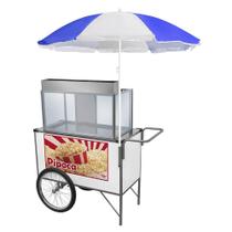 Carrinho de Pipoca Cefaz Simples Branco Rodas de Bicicleta e Guarda Sol BL32RB/GS