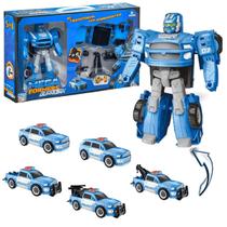 Carrinho de Polícia Azul que Vira Robô Megaformers 5 em 1 - Multikids