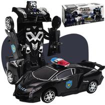 Carrinho de Polícia Vira Robô Transformers Bate e Volta com Luz e Som Brinquedo Infantil Interativo Preto Carrinho Kizumba