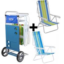 Carrinho de Praia + 2 Cadeiras de Praia em Aluminio 8 Posicoes Mor